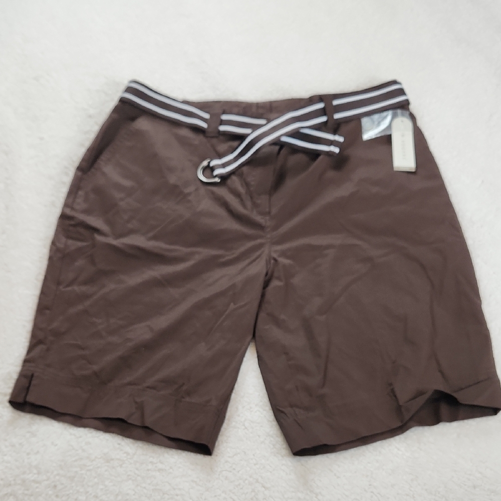 Brown Shorts with Striped Belt 16W Kim Rogers